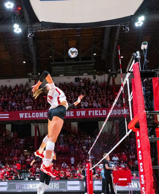 Badger womens volleyball versus the University of Miami. December 1, 2023.