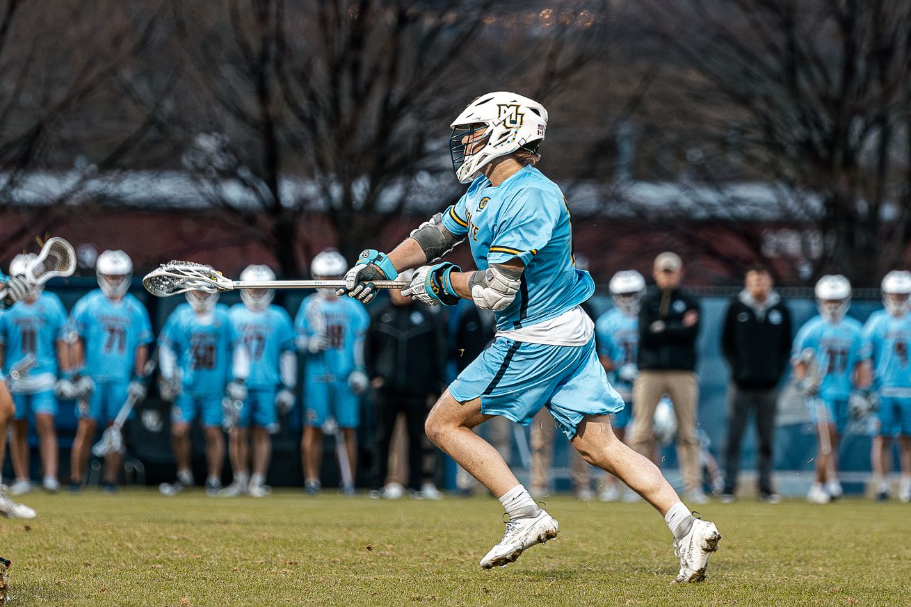 Marquette’s Nolan Rappis shooting against Denver on April 25, 2025, at Valley Fields in Milwaukee.