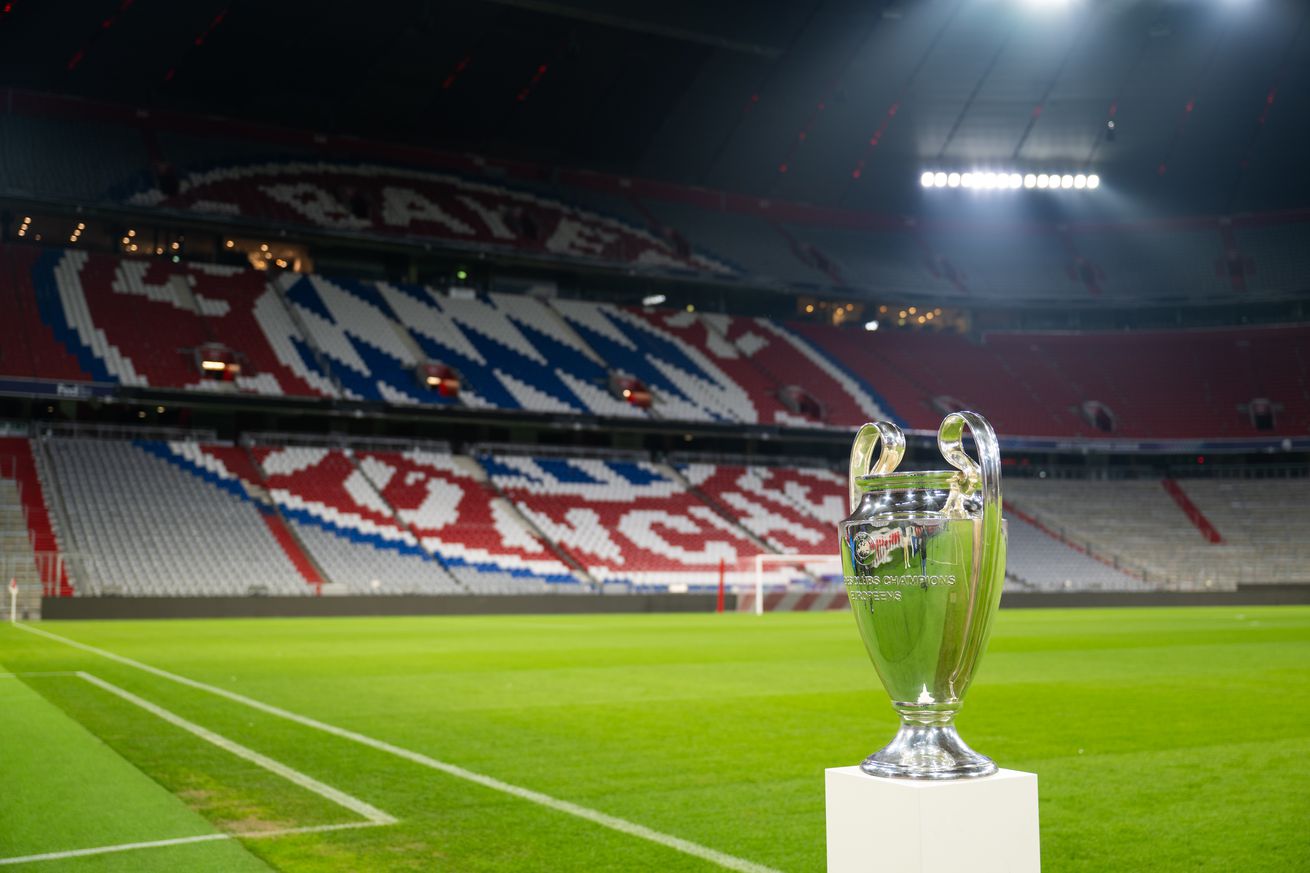 A view of the UEFA Champions League trophy at Allianz Arena during the UEFA Champions League Final 2024/25 Host City Trophy Shoot on November 4, 2024 in Munich, Germany.