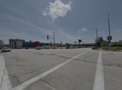 The view facing southeast from the northwest corner of the intersection of North James Lovell Street and West Michigan Street in Milwaukee, Wisconsin, on June 21, 2025.