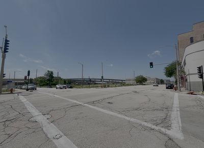 The view facing southwest from the northeast corner of the intersection of North James Lovell Street and West Michigan Street in Milwaukee, Wisconsin, on June 21, 2025.