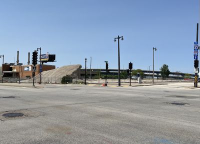The view facing southwest from the northeast corner of the intersection of North 6th Street and West Michigan Street in Milwaukee, Wisconsin, on May 31, 2025
