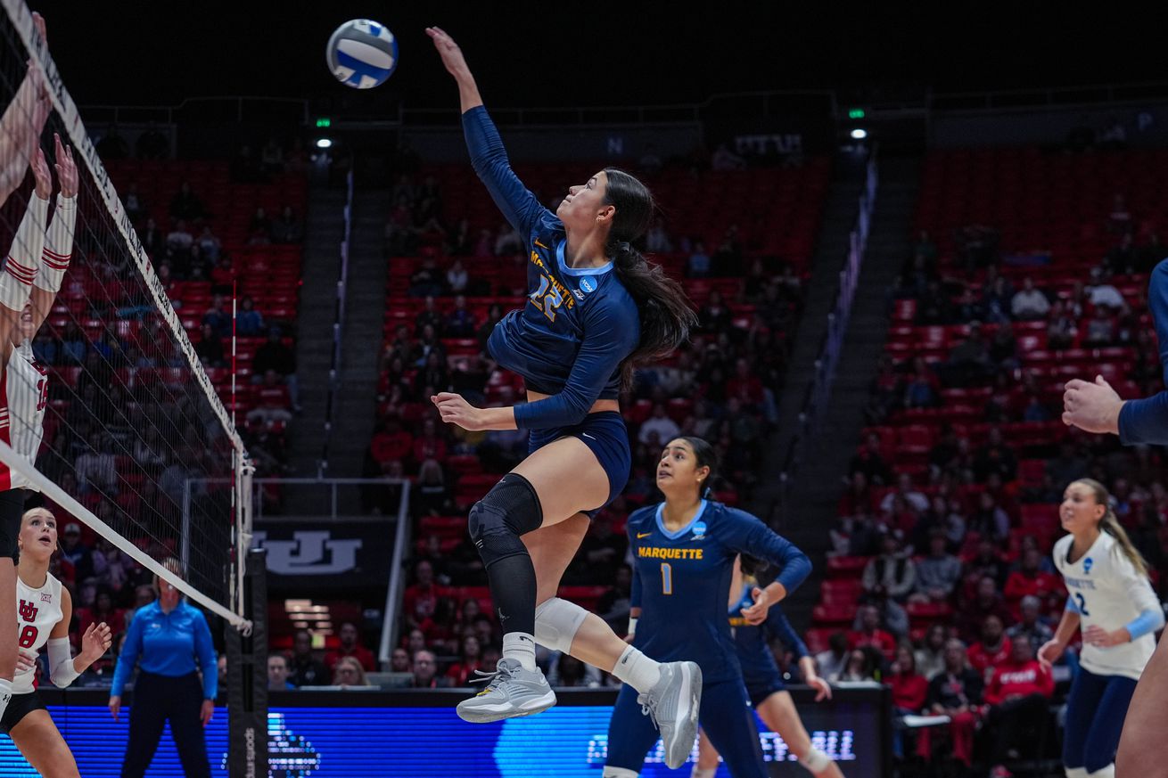 Marquette’s Hattie Bray, seen here on the attack in the 2024 NCAA tournament against Utah.
