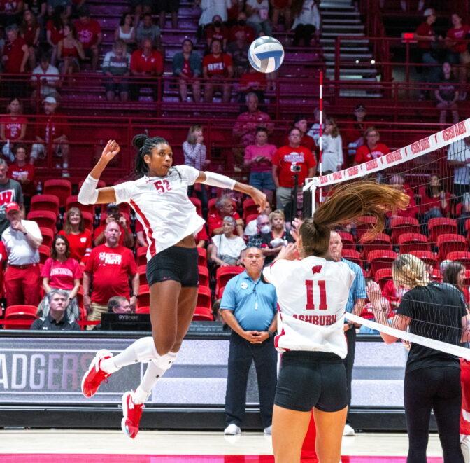 Badger Herald archival photo of women's volleyball team. October 31, 2023. 