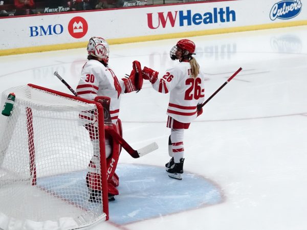 The UW-Madison women's hockey team taking an 8-2 win against Minnesota. February 8, 2025.